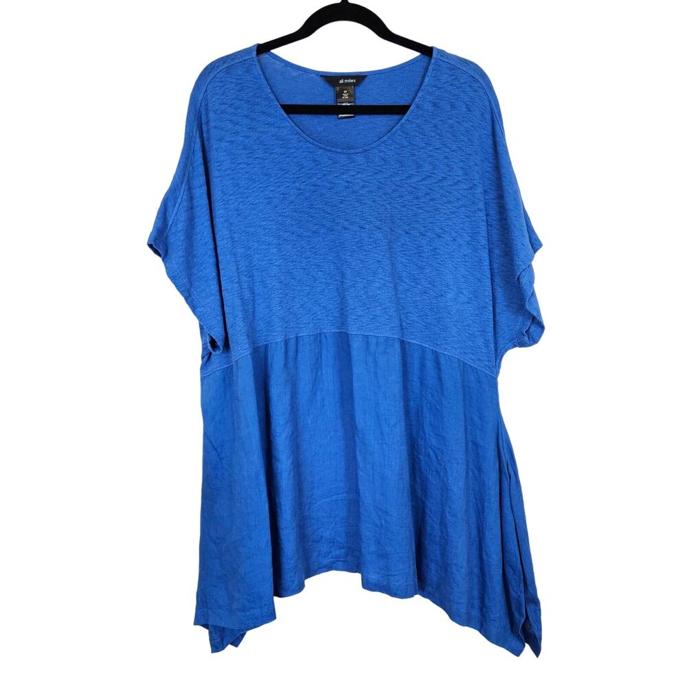 Ali Miles Cotton Linen Tunic Top Blue Plus‎ 2x
